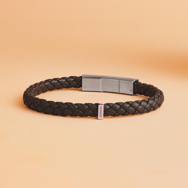 Einzelnes braunes italienisches Nappalederarmband mit versilberter Oberfläche - Una Brown